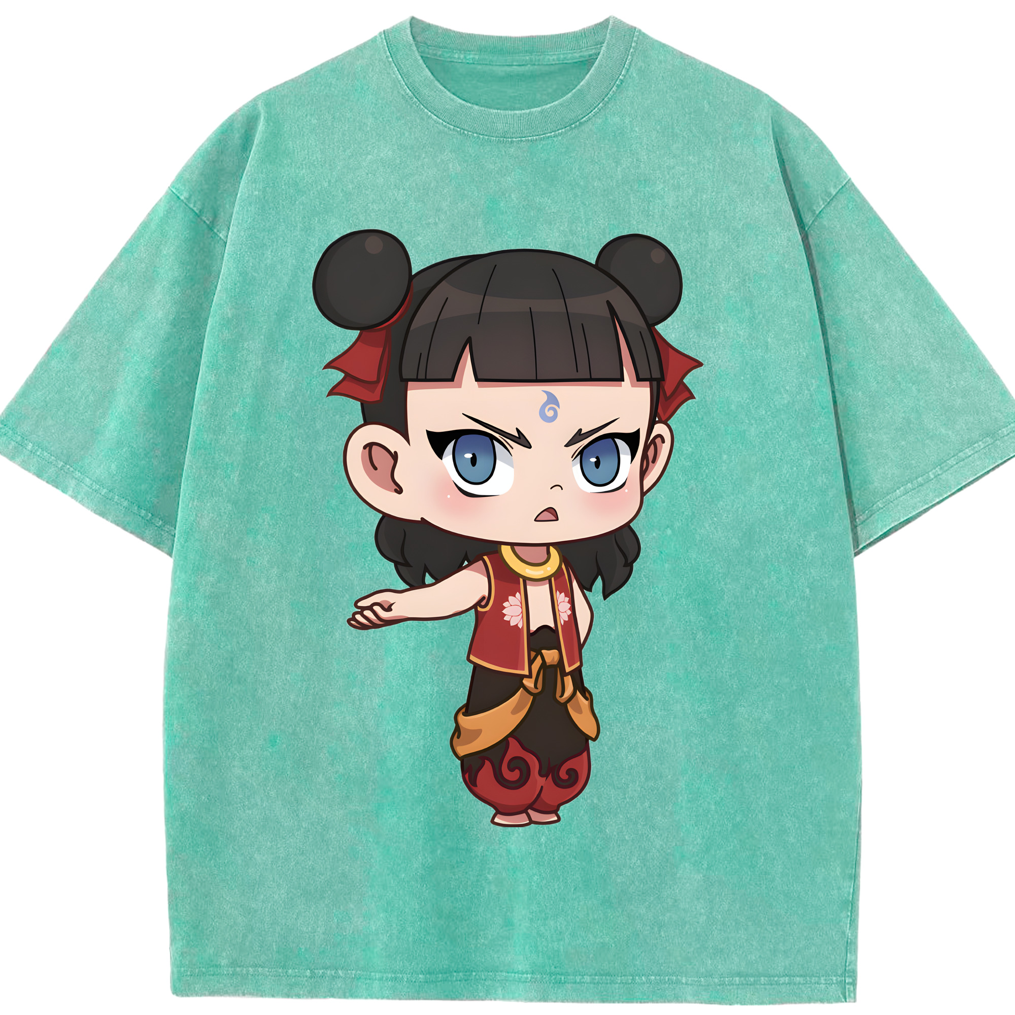 （画像用） Ne Zha 2 ナタ 魔童の大暴れ 綿100% ヴィンテージ風 半袖Tシャツ（フロントプリント）